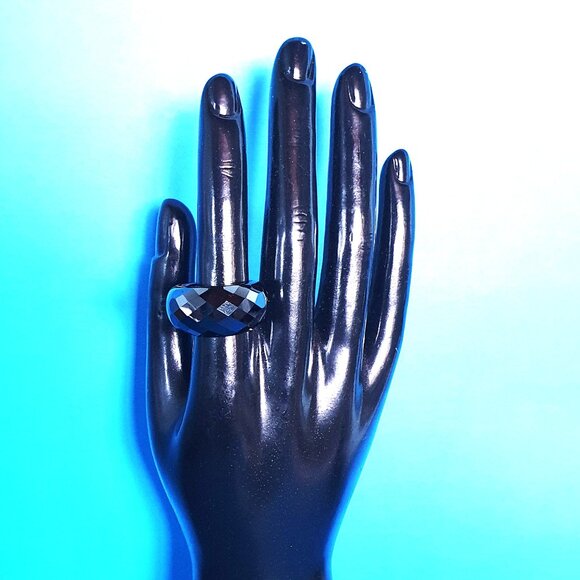 Chunky Faceted Black Obsidian Ring – Size 9 – Bold Statement Piece - Picture 15 of 15